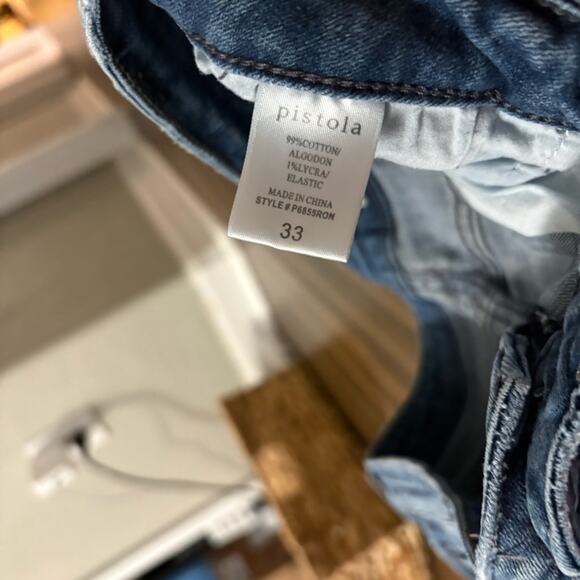 Pistola size 33 Blue Ankle Zipper Cropped Jeans, Distressed, High Rise 5 pocket - Picture 11 of 12